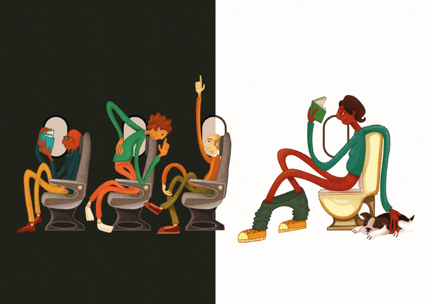 illustration  av personer som sitter på ett flygplan